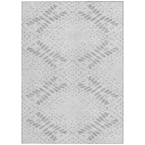 10' X 14' Gray And Silver Floral Washable Indoor Outdoor Area Rug