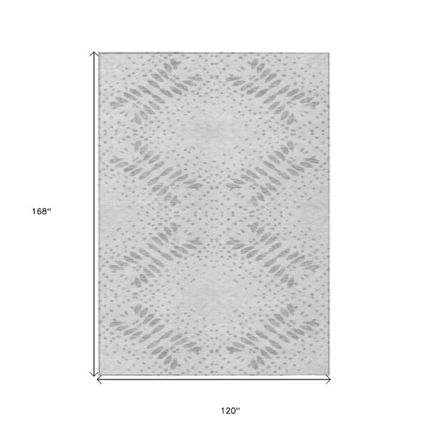 10' X 14' Gray And Silver Floral Washable Indoor Outdoor Area Rug