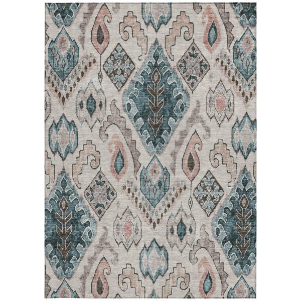 5' X 8' Beige Teal Blue And Copper Moroccan Washable Indoor Outdoor Area Rug
