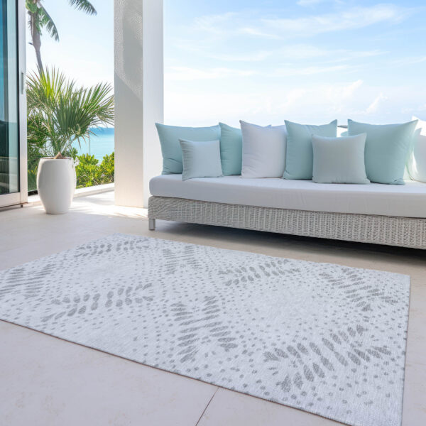 10' X 14' Gray And Silver Floral Washable Indoor Outdoor Area Rug