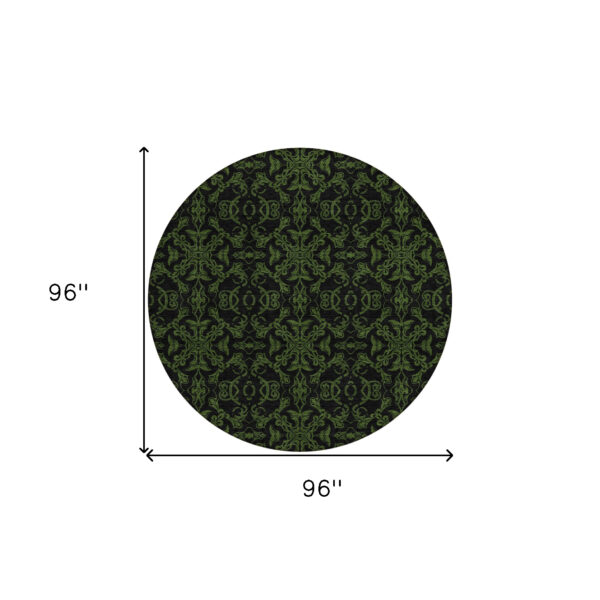 8' Olive Green And Green Round Medallion Washable Indoor Outdoor Area Rug