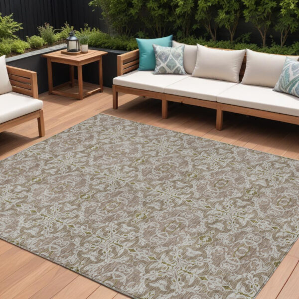 9' X 12' Brown Beige And Taupe Medallion Washable Indoor Outdoor Area Rug
