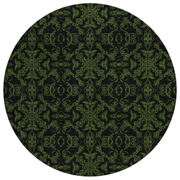 8' Olive Green And Green Round Medallion Washable Indoor Outdoor Area Rug