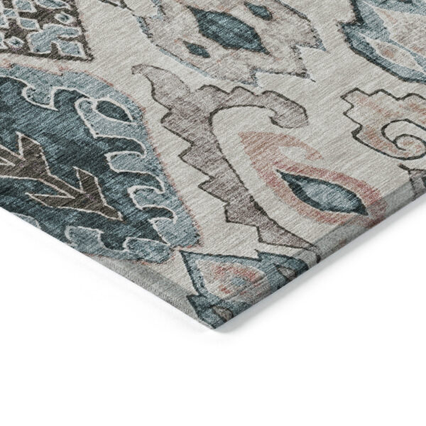 5' X 8' Beige Teal Blue And Copper Moroccan Washable Indoor Outdoor Area Rug