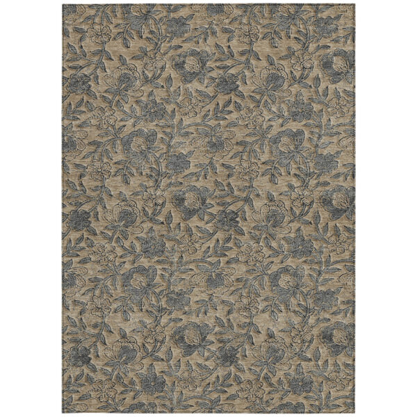 10' X 14' Khaki Beige And Gray Floral Washable Indoor Outdoor Area Rug