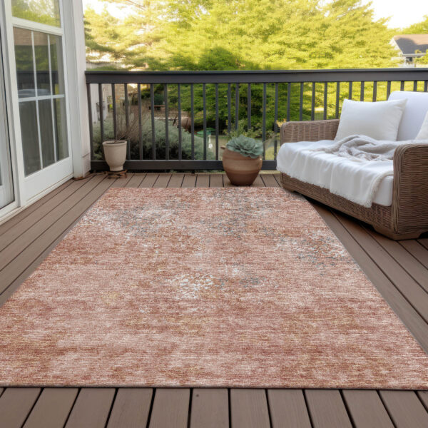 10' X 14' Salmon Ivory And Gray Floral Washable Indoor Outdoor Area Rug