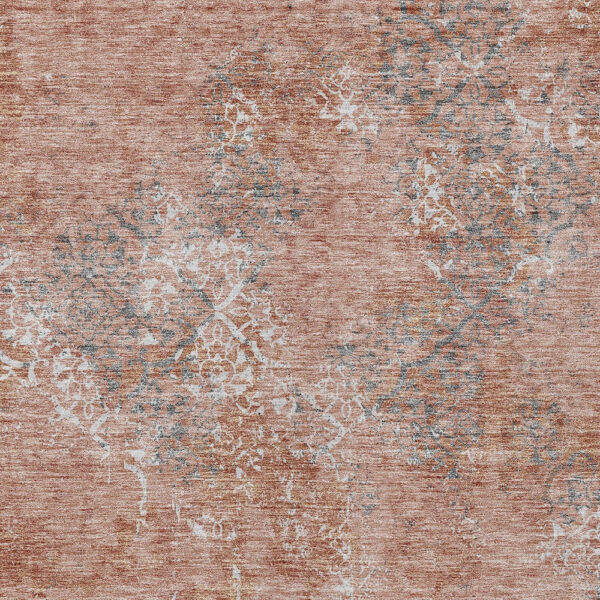 10' X 14' Salmon Ivory And Gray Floral Washable Indoor Outdoor Area Rug