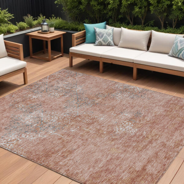 10' X 14' Salmon Ivory And Gray Floral Washable Indoor Outdoor Area Rug