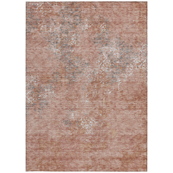 10' X 14' Salmon Ivory And Gray Floral Washable Indoor Outdoor Area Rug
