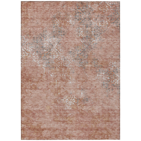 10' X 14' Salmon Ivory And Gray Floral Washable Indoor Outdoor Area Rug