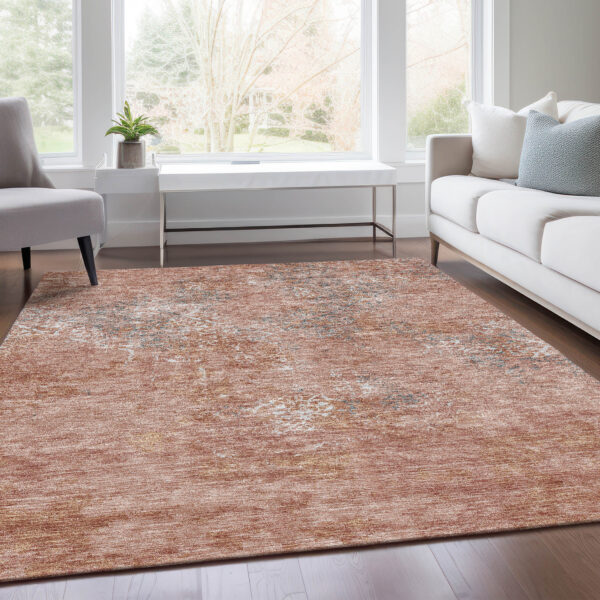 10' X 14' Salmon Ivory And Gray Floral Washable Indoor Outdoor Area Rug