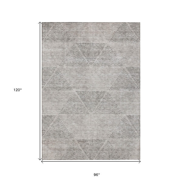 8' X 10' Taupe Brown And Ivory Geometric Washable Indoor Outdoor Area Rug