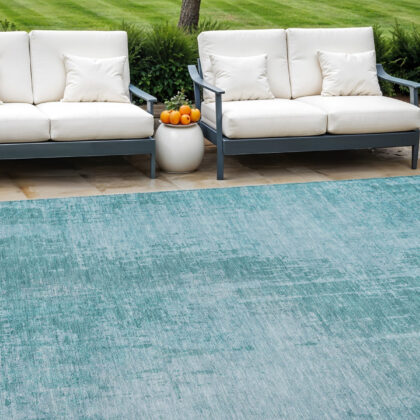 10' X 14' Aqua Teal Blue And Gray Abstract Washable Indoor Outdoor Area Rug