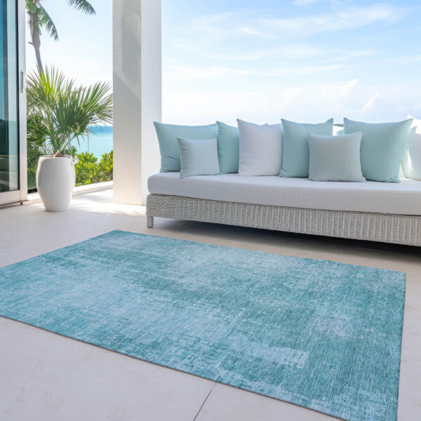 10' X 14' Aqua Teal Blue And Gray Abstract Washable Indoor Outdoor Area Rug