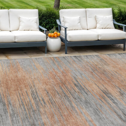 8' X 10' Salmon Gray And Charcoal Abstract Washable Indoor Outdoor Area Rug