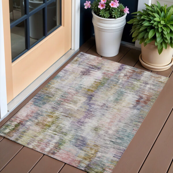 3' X 5' Plum Purple And Ivory Abstract Washable Indoor Outdoor Area Rug