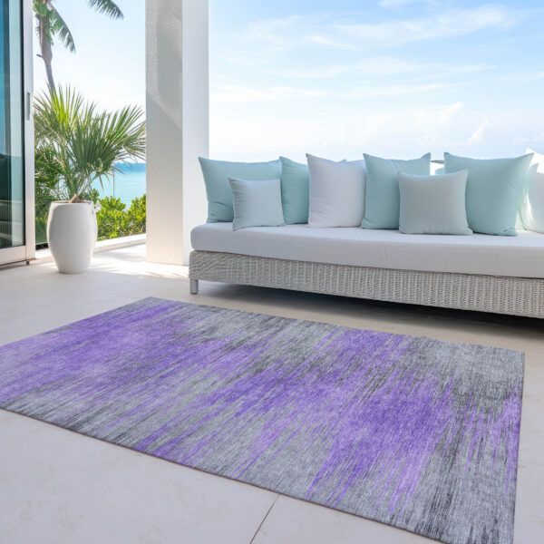 9' X 12' Purple Gray And Charcoal Abstract Washable Indoor Outdoor Area Rug