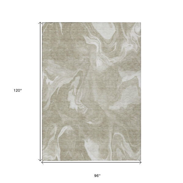8' X 10' Taupe And Beige Abstract Washable Indoor Outdoor Area Rug