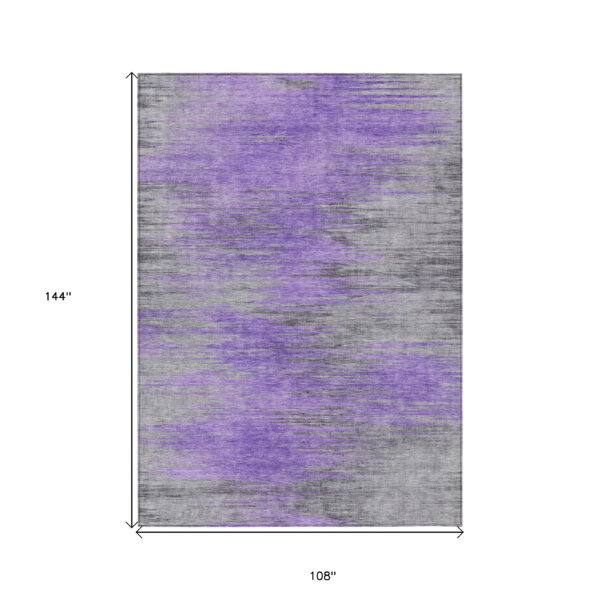 9' X 12' Purple Gray And Charcoal Abstract Washable Indoor Outdoor Area Rug