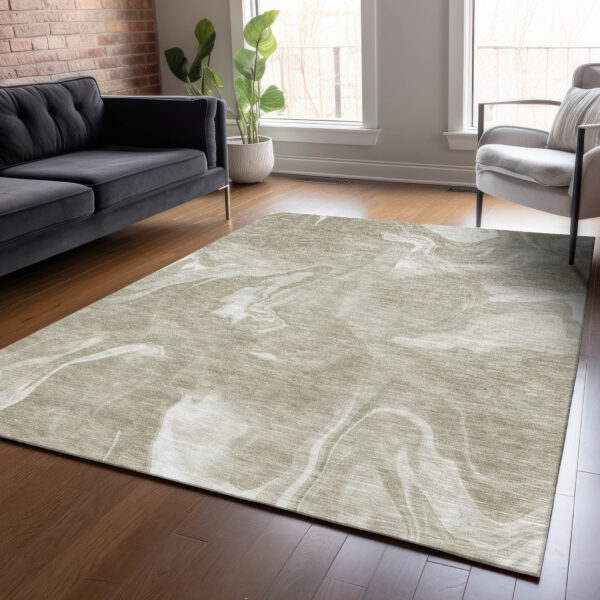8' X 10' Taupe And Beige Abstract Washable Indoor Outdoor Area Rug