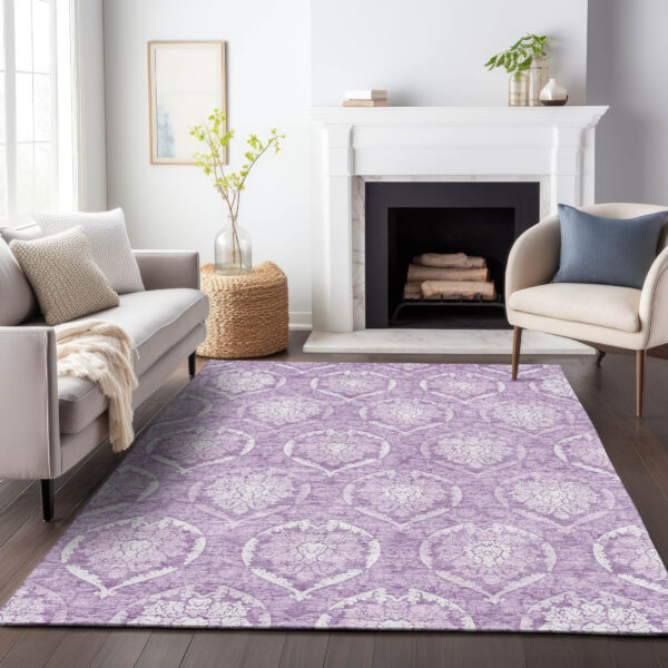 8' X 10' Plum Purple And Ivory Medallion Washable Indoor Outdoor Area Rug