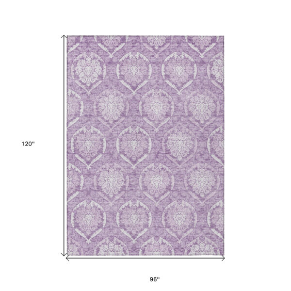 8' X 10' Plum Purple And Ivory Medallion Washable Indoor Outdoor Area Rug
