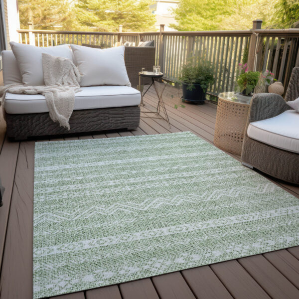 8' X 10' Artichoke Green And Green Southwestern Washable Indoor Outdoor Area Rug