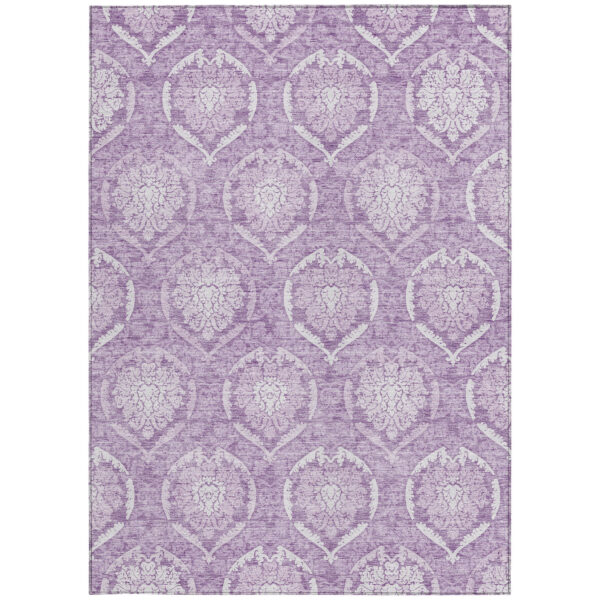 8' X 10' Plum Purple And Ivory Medallion Washable Indoor Outdoor Area Rug