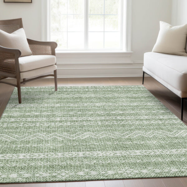 8' X 10' Artichoke Green And Green Southwestern Washable Indoor Outdoor Area Rug