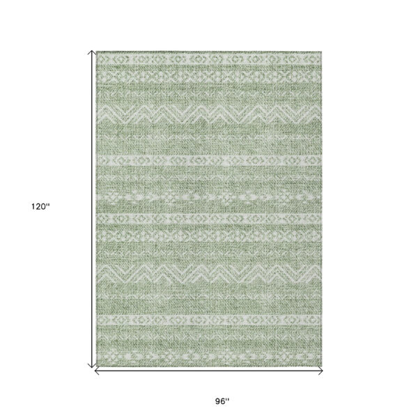 8' X 10' Artichoke Green And Green Southwestern Washable Indoor Outdoor Area Rug