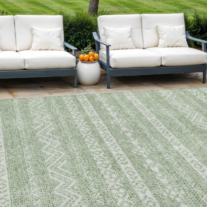 8' X 10' Artichoke Green And Green Southwestern Washable Indoor Outdoor Area Rug