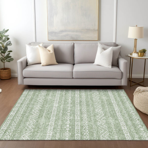 8' X 10' Artichoke Green And Green Southwestern Washable Indoor Outdoor Area Rug