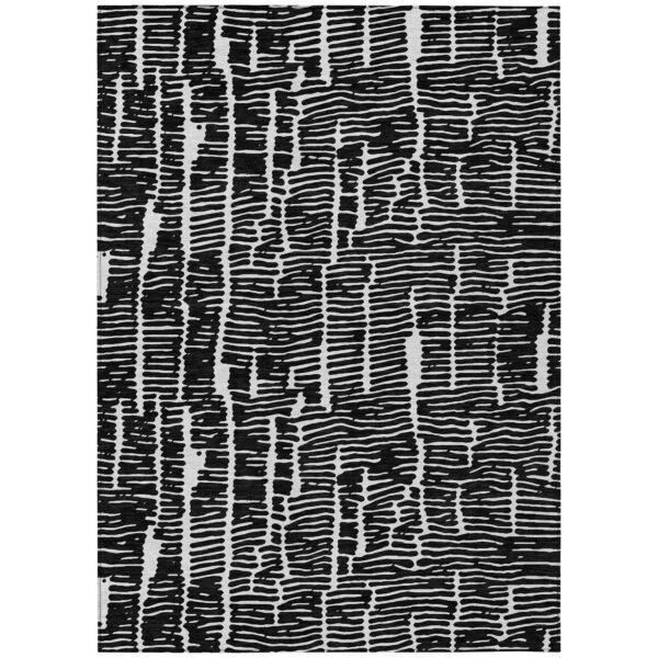 5' X 8' Black And Ivory Abstract Washable Indoor Outdoor Area Rug