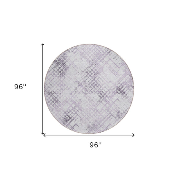 8' Purple Lavender And Silver Round Geometric Washable Indoor Outdoor Area Rug