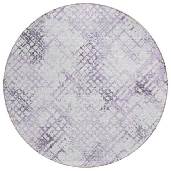 8' Purple Lavender And Silver Round Geometric Washable Indoor Outdoor Area Rug