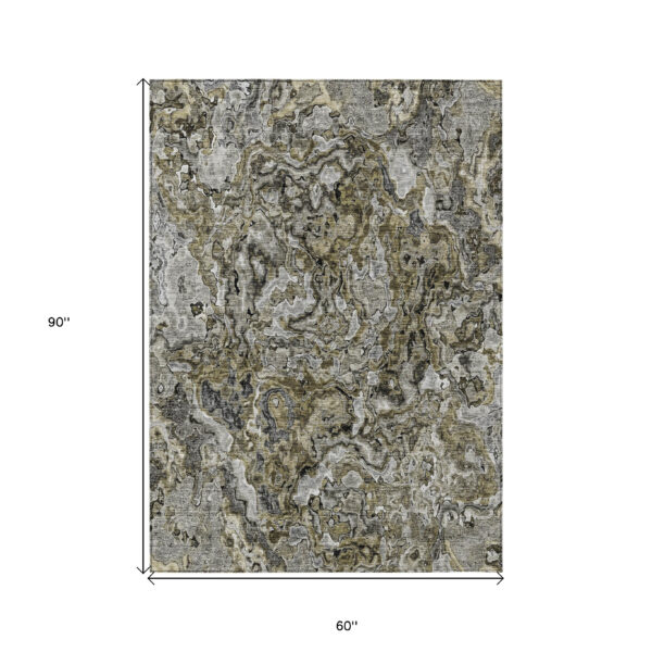 5' X 8' Brown Beige And Tan Abstract Washable Indoor Outdoor Area Rug