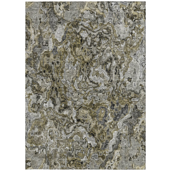 5' X 8' Brown Beige And Tan Abstract Washable Indoor Outdoor Area Rug