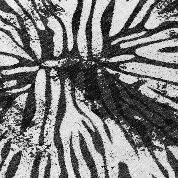 8' Black Charcoal And Ivory Round Abstract Washable Indoor Outdoor Area Rug