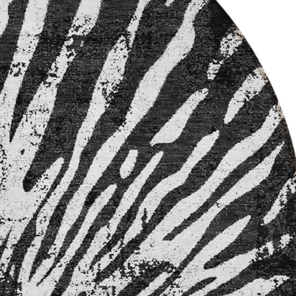 8' Black Charcoal And Ivory Round Abstract Washable Indoor Outdoor Area Rug