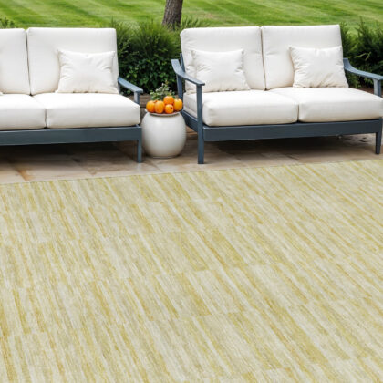 9' X 12' Wheat Gold And Tan Striped Washable Indoor Outdoor Area Rug