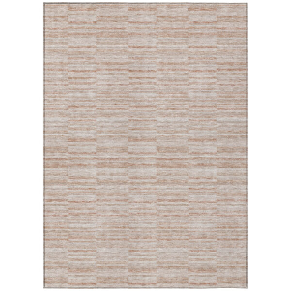 9' X 12' Salmon Copper And Beige Striped Washable Indoor Outdoor Area Rug