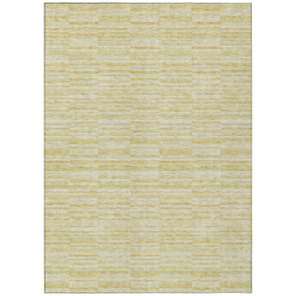 9' X 12' Wheat Gold And Tan Striped Washable Indoor Outdoor Area Rug