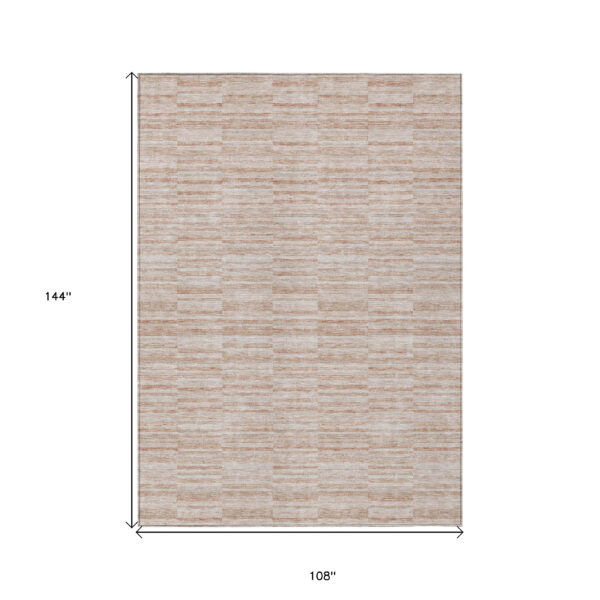 9' X 12' Salmon Copper And Beige Striped Washable Indoor Outdoor Area Rug