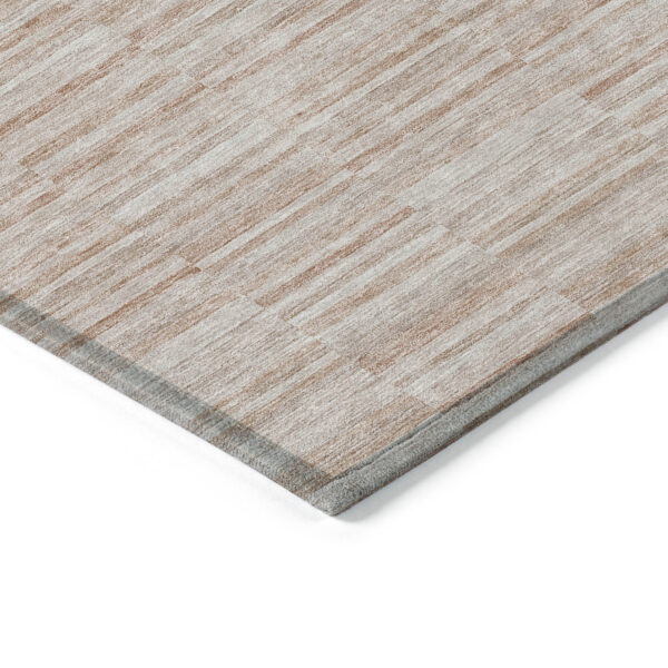 9' X 12' Salmon Copper And Beige Striped Washable Indoor Outdoor Area Rug