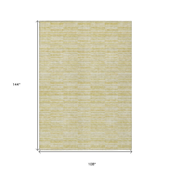 9' X 12' Wheat Gold And Tan Striped Washable Indoor Outdoor Area Rug