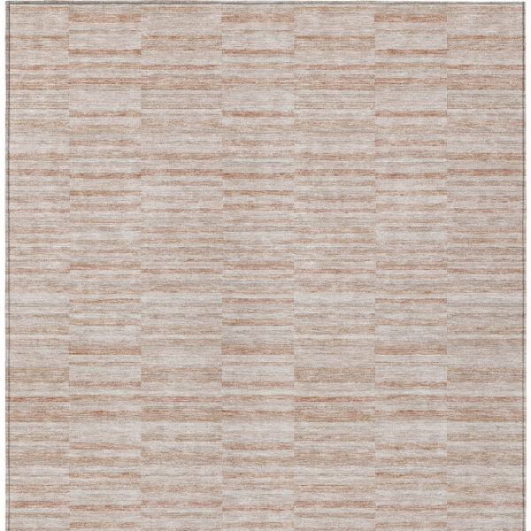 9' X 12' Salmon Copper And Beige Striped Washable Indoor Outdoor Area Rug