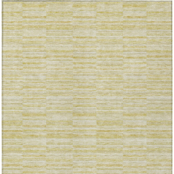 9' X 12' Wheat Gold And Tan Striped Washable Indoor Outdoor Area Rug
