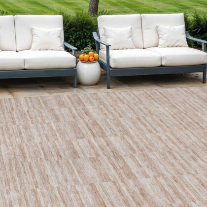 9' X 12' Salmon Copper And Beige Striped Washable Indoor Outdoor Area Rug