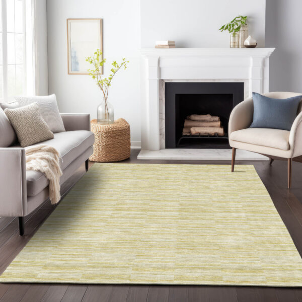 9' X 12' Wheat Gold And Tan Striped Washable Indoor Outdoor Area Rug