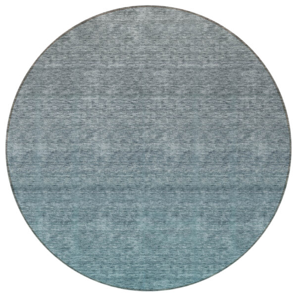 8' Teal Blue Gray And Charcoal Round Ombre Washable Indoor Outdoor Area Rug